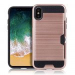 Wholesale iPhone X (Ten) Credit Card Armor Hybrid Case (Gold)